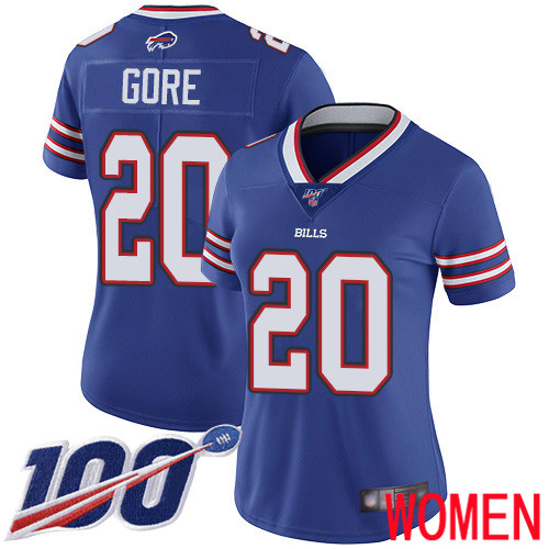 Women Buffalo Bills 20 Frank Gore Royal Blue Team Color Vapor Untouchable Limited Player 100th Season NFL Jersey